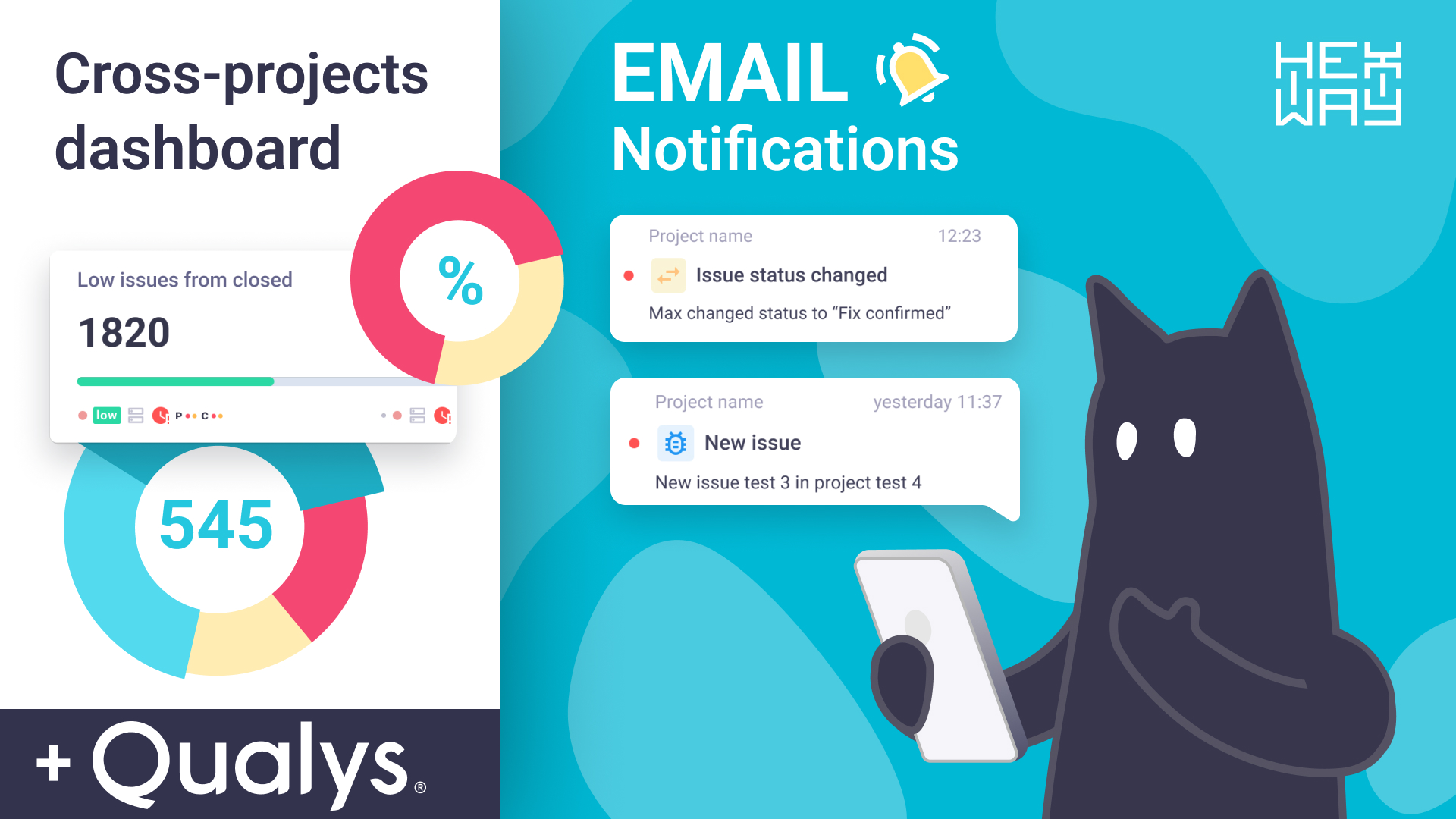 Hexway update. Cross-project Apiary dashboard, Apiary email notifications, Qualys integration, Issue pagination, New Apiary navigation, Blocked user groups for LDAP, Security updates